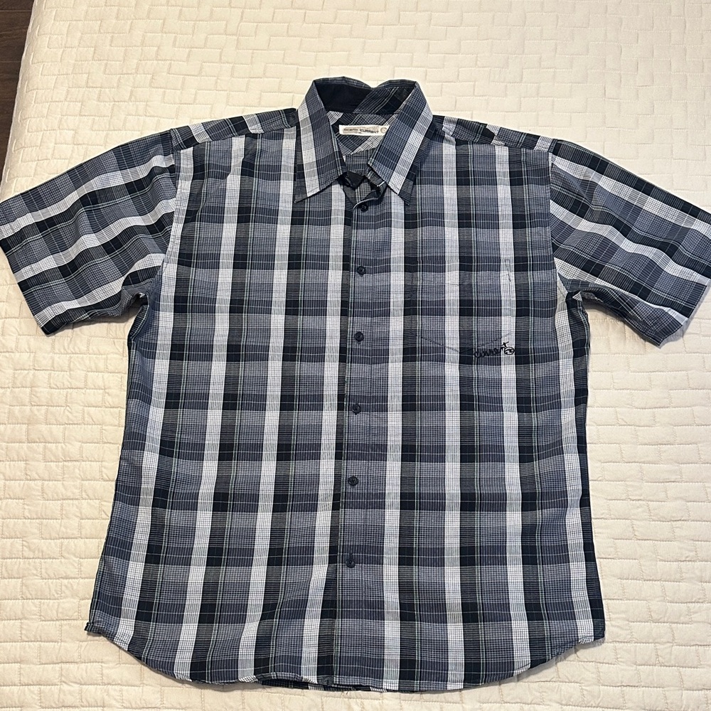 Ocean Current Men's Black, Gray and Green Button Down Shirt